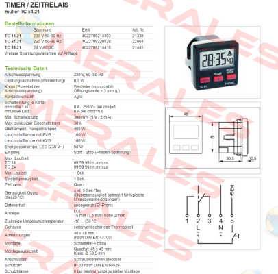 TC 14.21 - 230V 50-60 Hz / PN: 21439 Hugo Muller