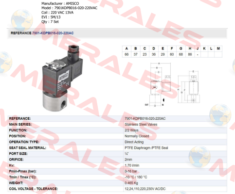 7901KDPB016-020-220VAC  Amisco