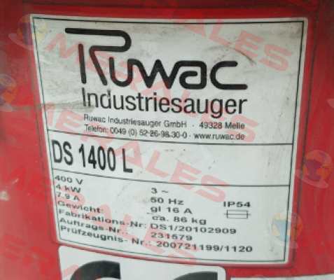 upper fan Ds 1400 L  Ruwac