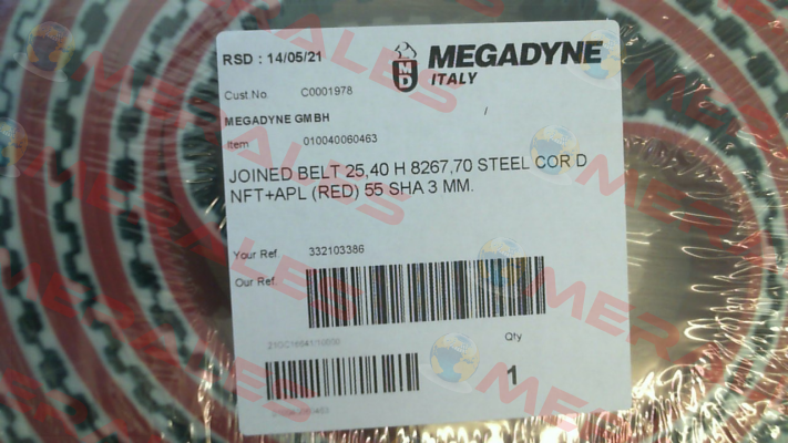 25,40 H 8267,70 STEEL CORD NFT+APL (RED) 55 SHA 3 MM Megadyne