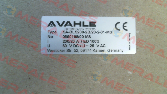 SA-BLS200-2B/20-2-01-MS (p/n 0590198/00-MS) Vahle