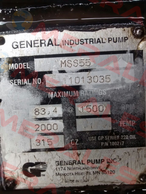 11013035 replaced with MWSR50   General Pump